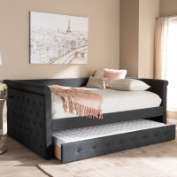 Baxton Studio CF8825-Dark Grey-Daybed-F/T Alena Modern and Contemporary Dark Grey Fabric Upholstered Full Size Daybed with Trundle